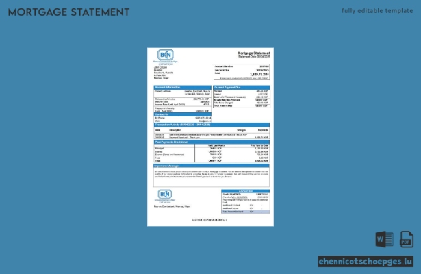 Hypothekenabrechnung der Niger Commercial Bank of Niger (BCN) (Word- und PDF-Beispielvorschau)